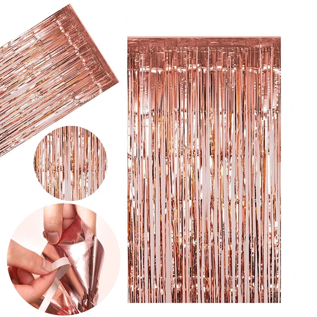 Rose Gold Party Set Confetti Balloons with 2 Rolls of Aluminum Foil and Foil Curtains Sequins Table Flag Party Birthday Wedding