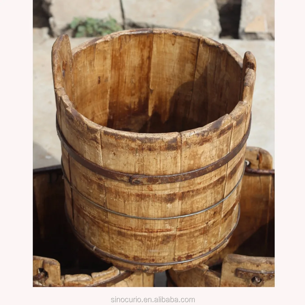 Chinese Antique Farm Handmade Decor Rustic Wooden Water Buckets