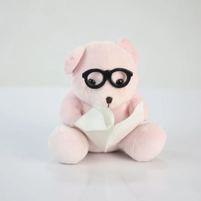 Plush Toy Teddy Bear Wearing Black Glasses/Luck Soft Colorful Toy Bear with Glasss/Stuffed Toy Sitting 14cm High Bear