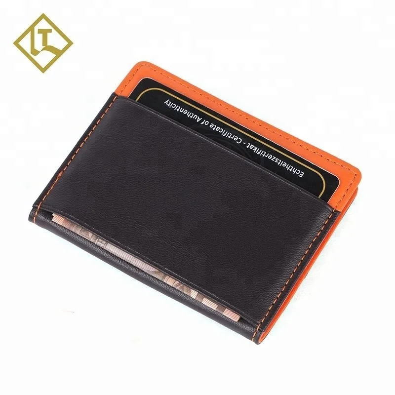 
Bifold slim ultra thin printing embossed logo minimalist handmade custom card holder fashion genuine mens leather wallet 