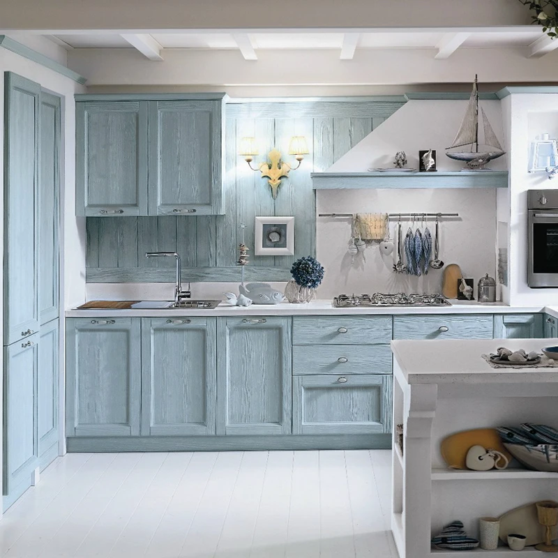Simple light blue design kitchen cabinet
