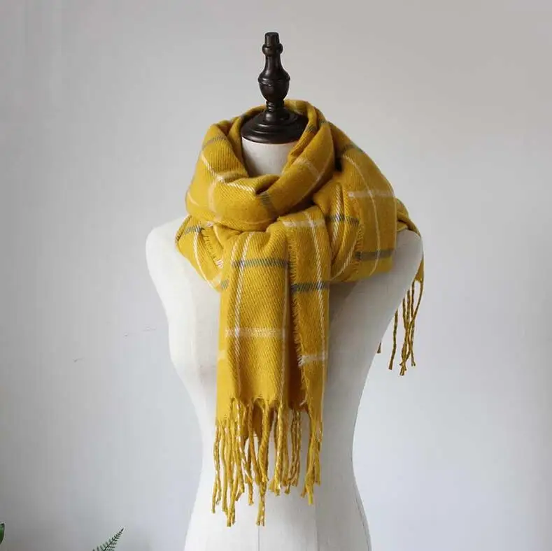 ZP wholesale cheap price plaid yellow pashmina wraps scarf with fringe