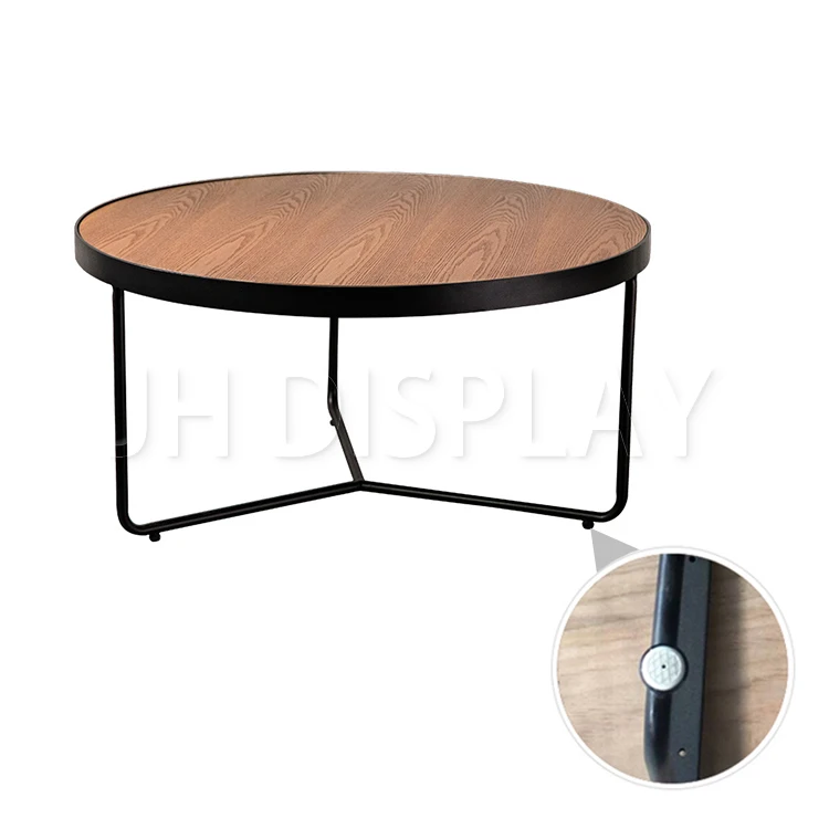 
Modern Simple And Stylish Metal Base Round Solid Wood Side Table 