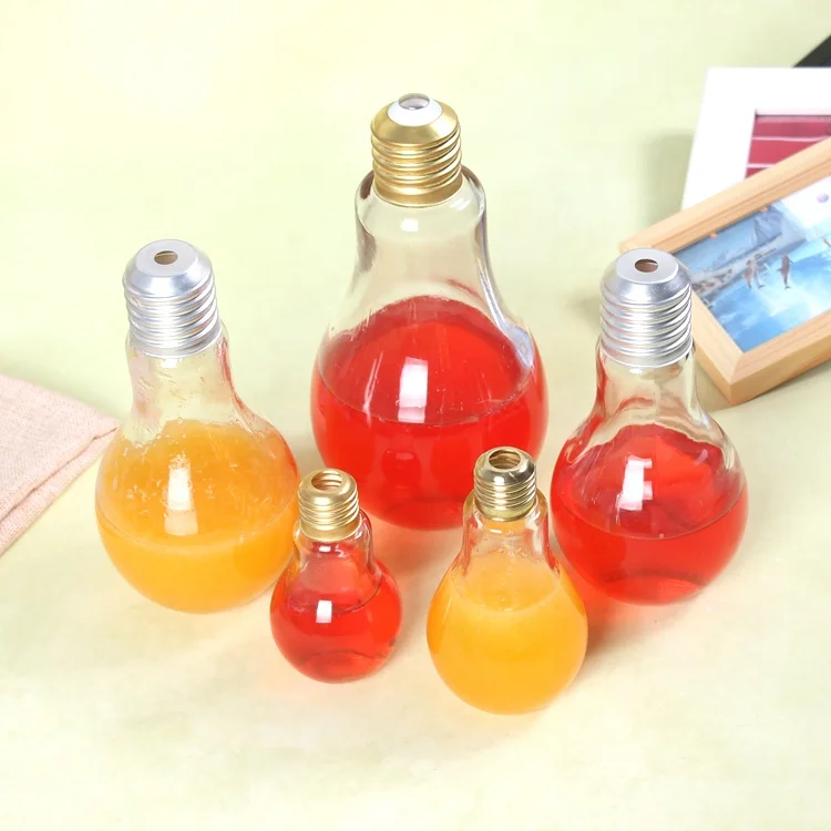 500ml Plastic Light Bulb Shape Plastic Juice Bottle Beverage Bottles With Golden Screw Cap Glass Bottle