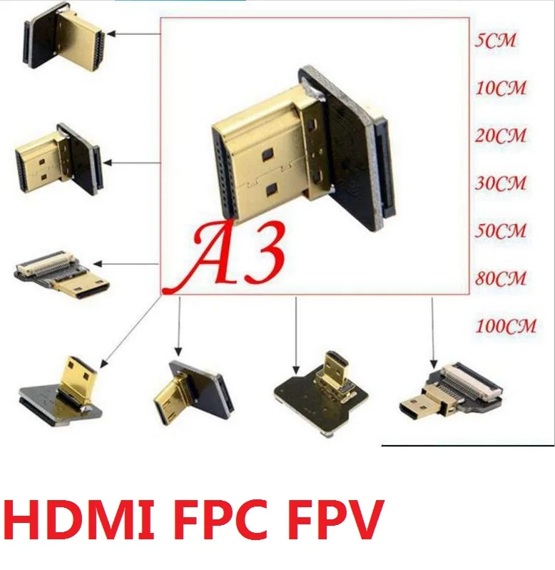 90 degree Elbow Angled Flat Ribbon HDtv fpc FPV Cable 11.8' Thin HDtv HDM Cable