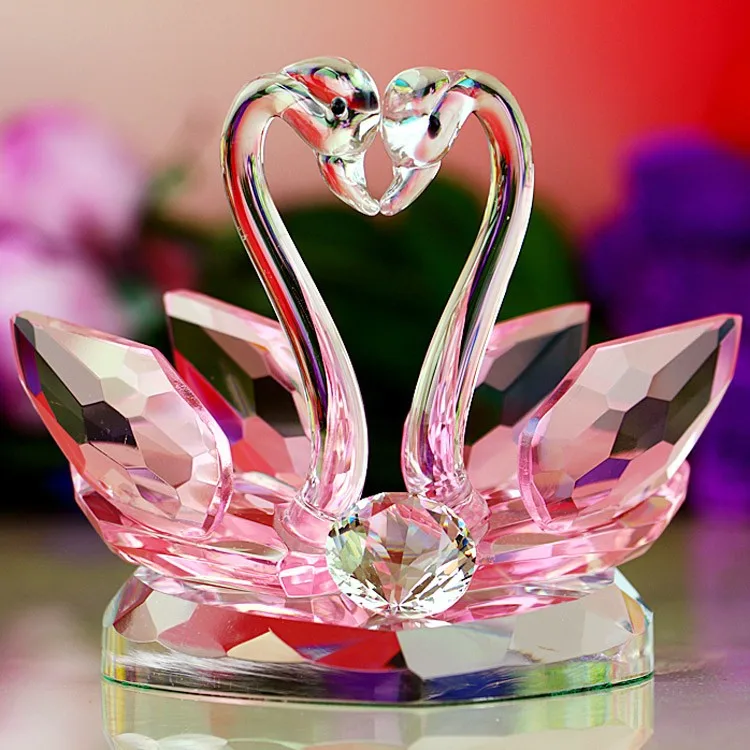 Hot selling attractive crystal glass Swan crafts Fengshui ornaments home decorations wedding gifts
