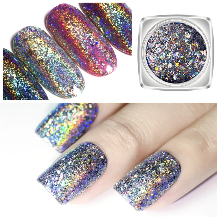 Stock cheap wholesale laser effect nail art glitter dust bulk powder oem chunky acrylic irregular nail glitter