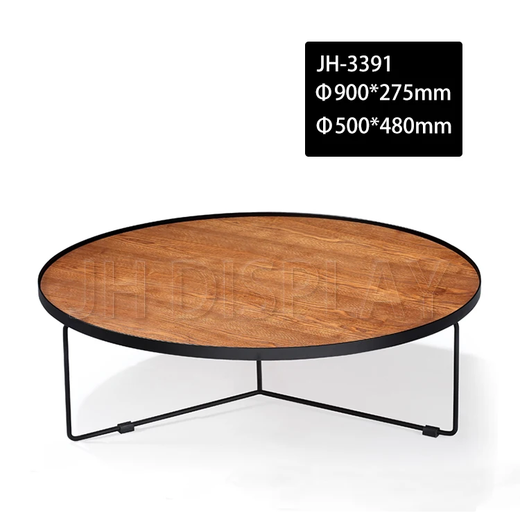 
Modern Simple And Stylish Metal Base Round Solid Wood Side Table 