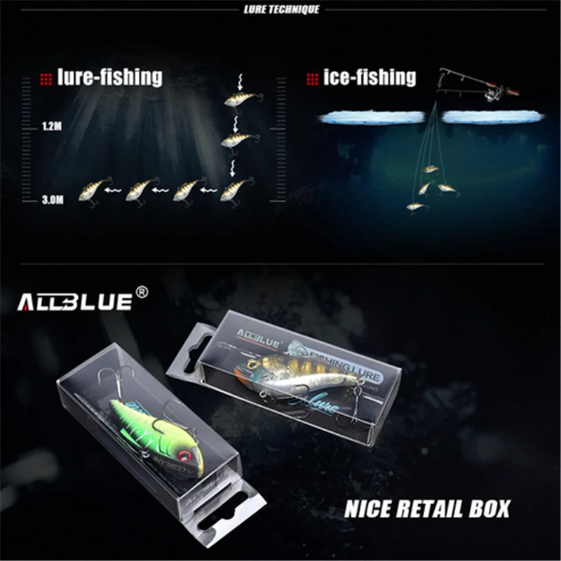 ALLBLUE Lipless 17.2g 70mm Crankbait Sinking VIB Lure Vibration Hard Plastic Bait Winter Ice Lure Fishing