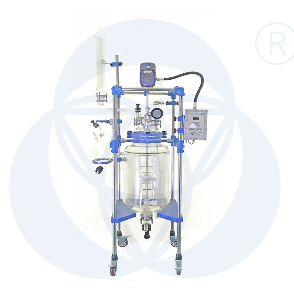 50 liter acid-proof double layer jacketed lab used chemical glass reactor in China