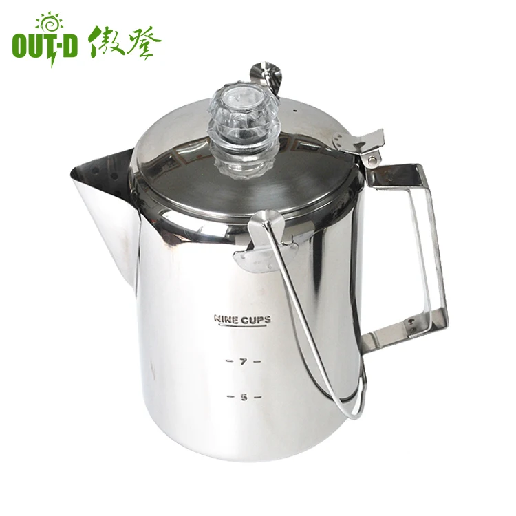 Hanging handle stainless steel 9 cup percolator coffee pot suitable for open fire