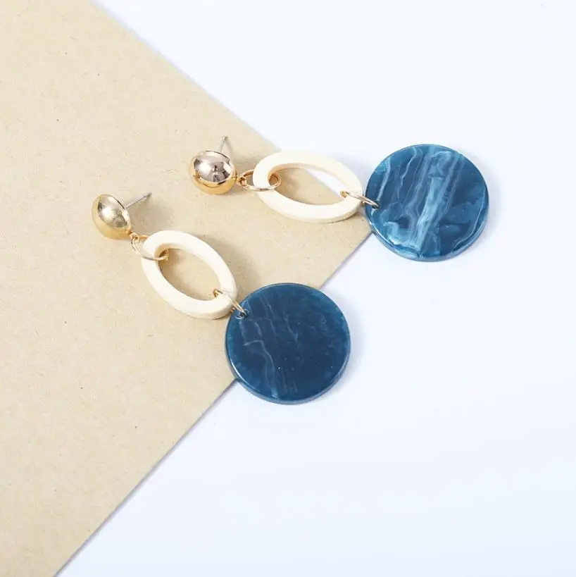 Korean Version Resin Retro Cold Wind Acrylic Geometric Ring Earrings With Acetic Acid Pendant Temperament