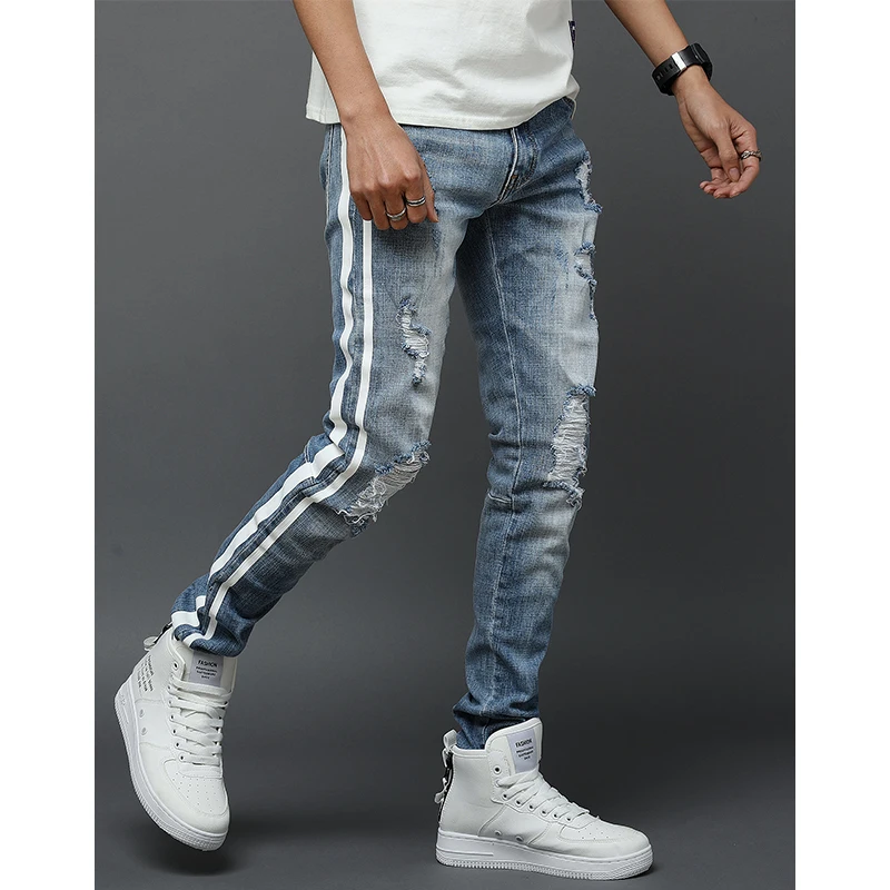 
OEM denim designer wholesale authentic men skinny ripped fancy unbranded biker jeans 2 