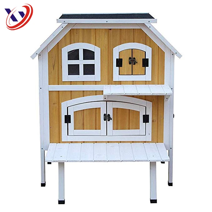 2 Story Wooden Cat Cottage Chicken Rabbit Guinea Pig House Coop