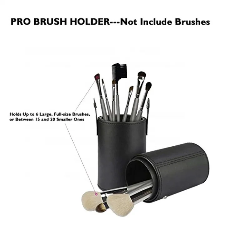 Personalized Portable Black Organic Cosmetic With Cup Holder Leather Case Fashionable Travel Makeup Brush Bag