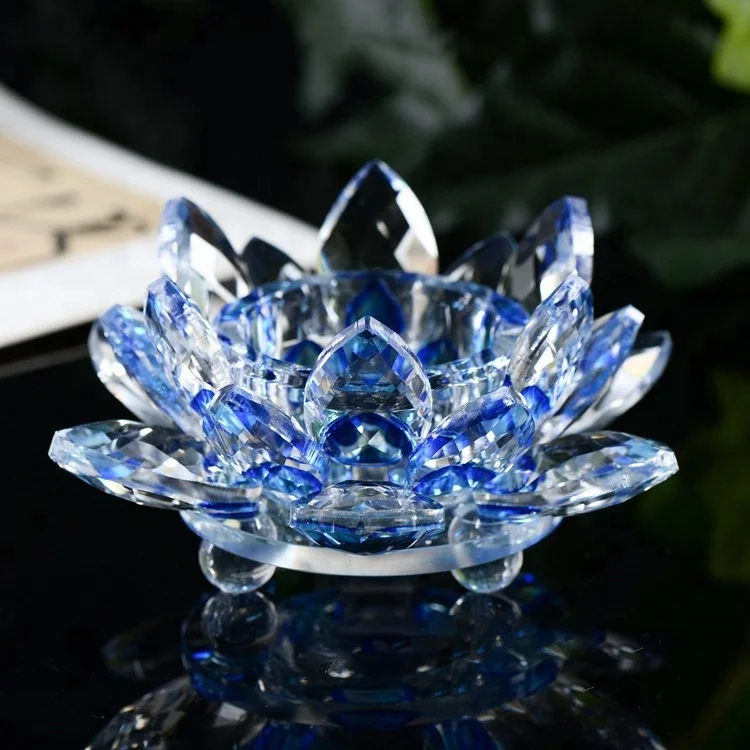 Wholesale clear glass crystal lotus flower shaped crystal glass flowers candle holder