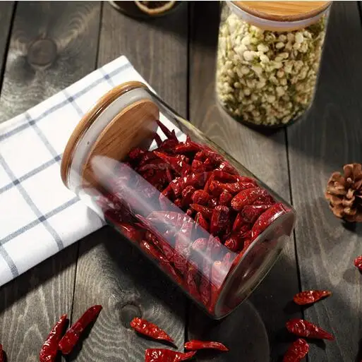 
Cheap food container glass storage jars with wooden lids for sale 