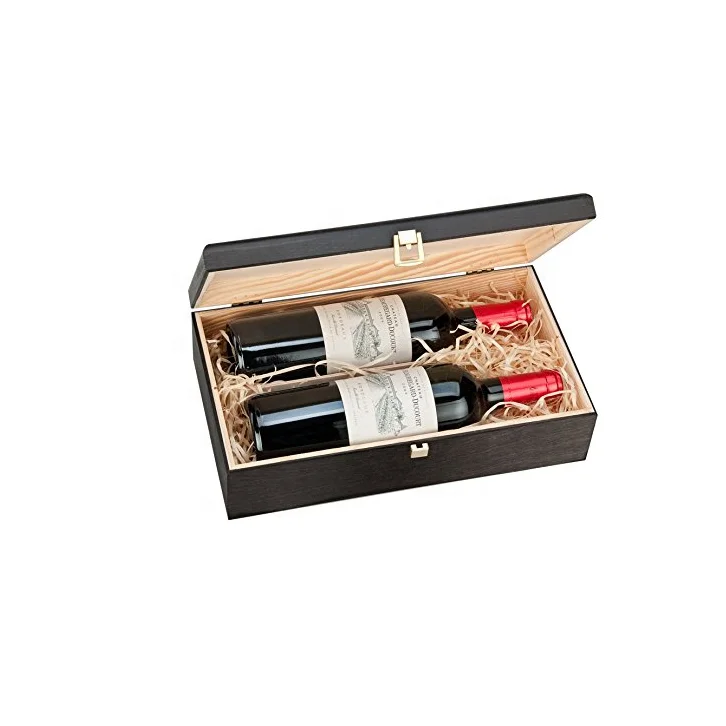 Support custom size printing double-bottled Single bottle  black blue  solid wood red wine box