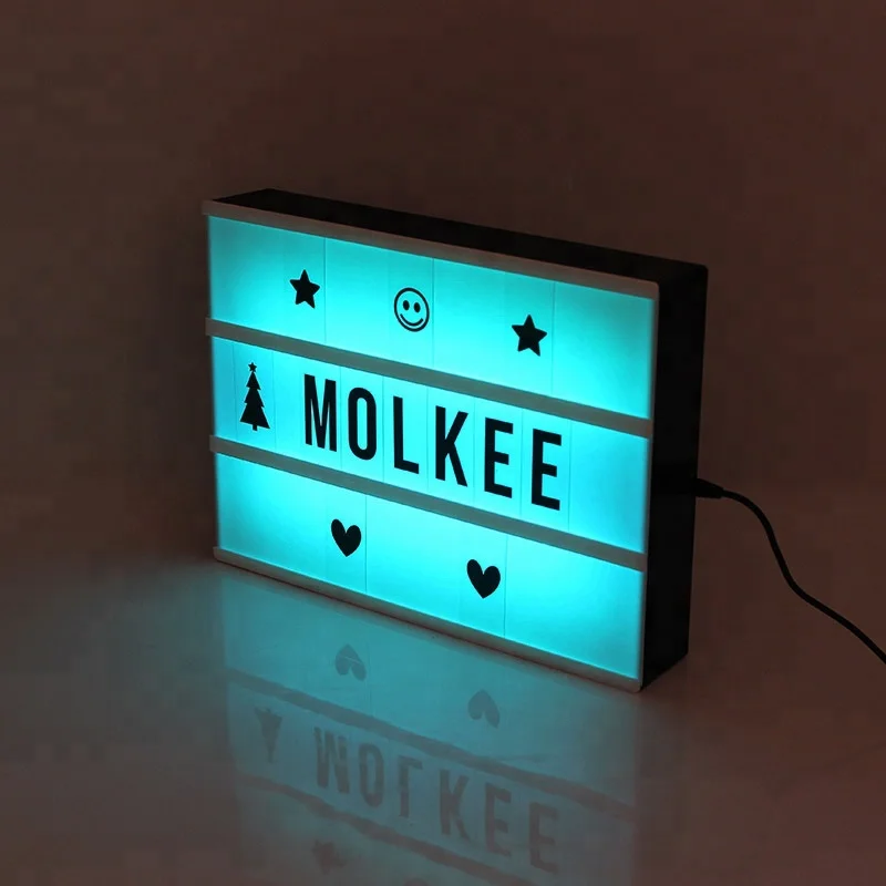 RGB Color LED Letters Night Lamp Plastic LED Color Change Cinema LightBox A4 LED Cinematic Light Box With Letters
