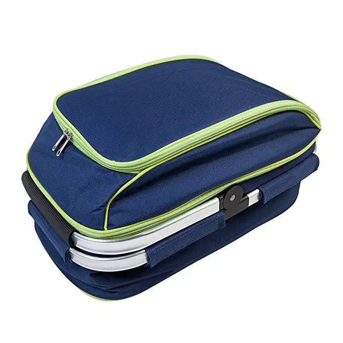 Family Size Insulated Folding Collapsible Picnic Basket Cooler with Sewn in Frame