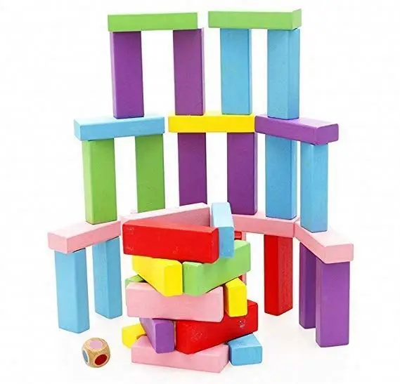 High quality educational colorful wooden building blocks tumbling tower toy kids domino games
