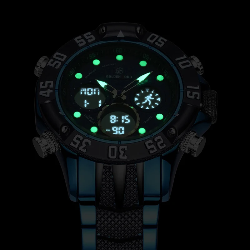 
GOLDENHOUR GH119 Luxury Brand Analog Digital Wrist Watch Gent Orologi Water Resistant Sport Military Watches Men Quartz Watches 