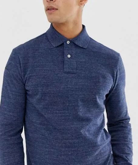 China New Style Autumn Long Sleeve Slim Fit 200g Cotton Spandex Navy Men Polo Shirt