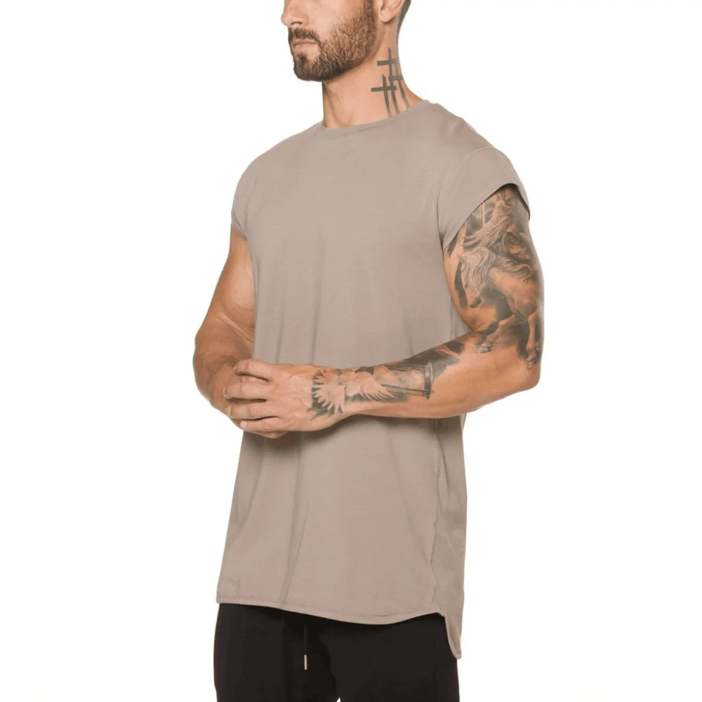 o-neck custom logo printed 95 cotton 5 spandex rounded hem mens fitness t shirt in bulk