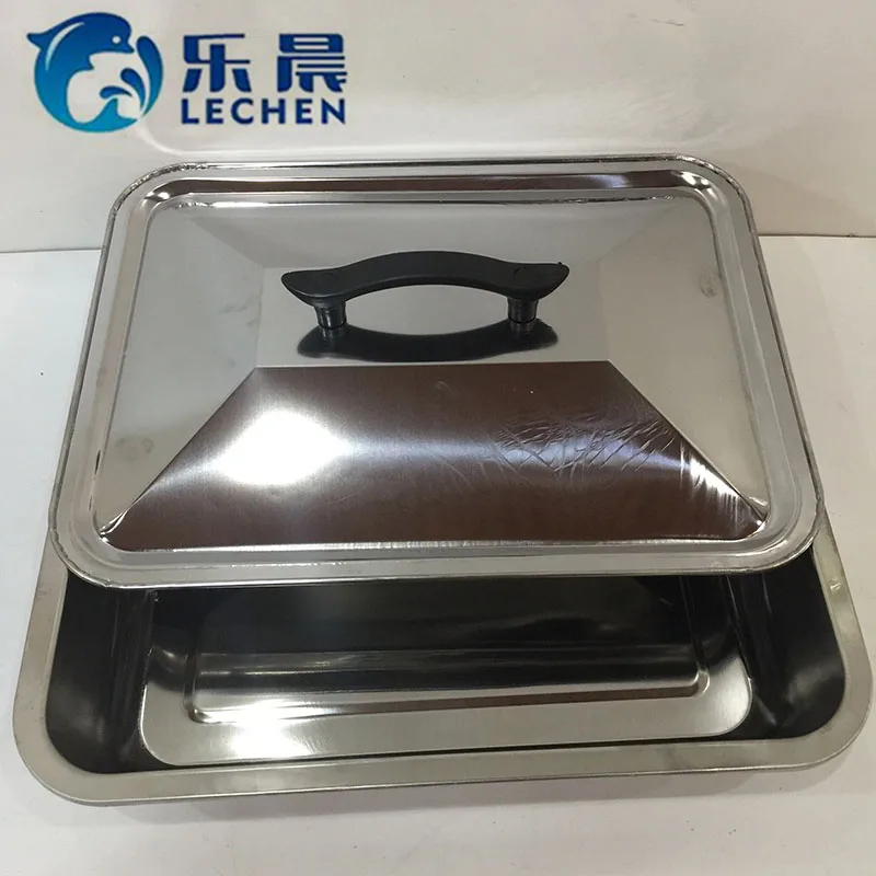 food tray stainless steel cold buffet tray display tray  with Lid  bake ware 36*27*7 cm