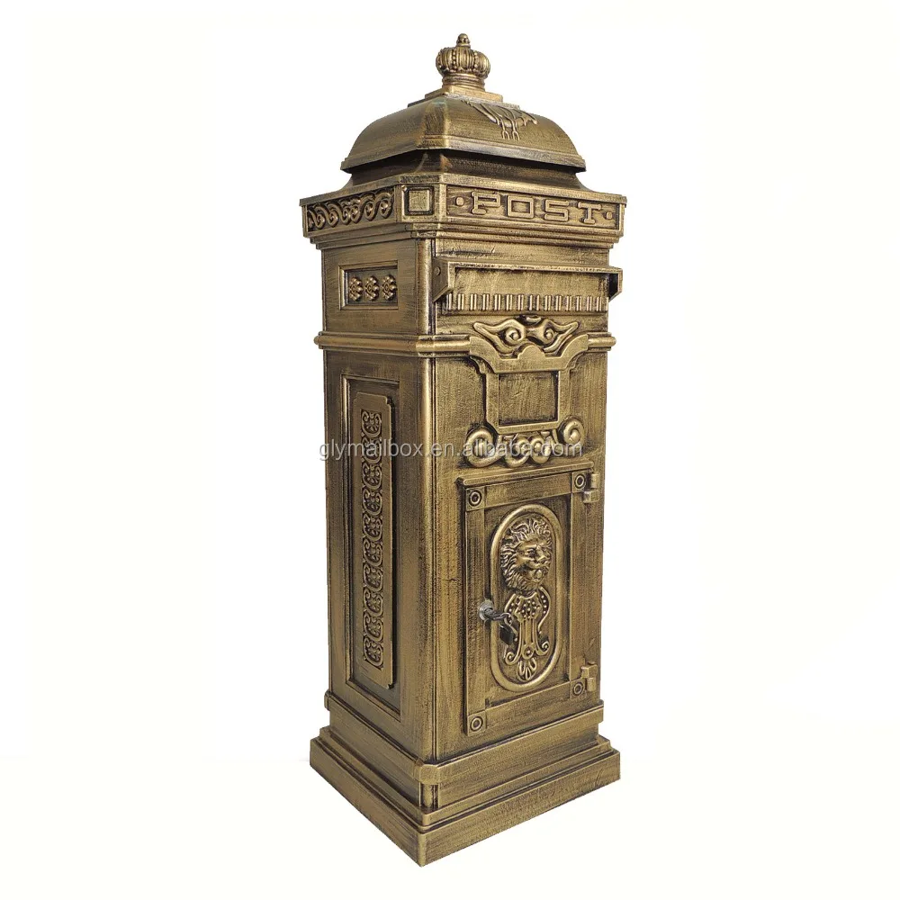 GOLDEN CAST IRON OR CAST ALUMINUM LION STANDING MAILBOX POSTBOX LETTERBOX