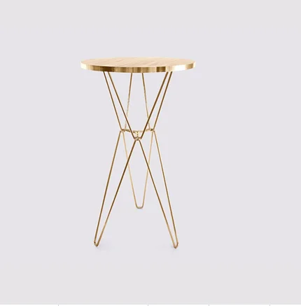 Ash wood top gold plating metal frame bar table for wedding and event