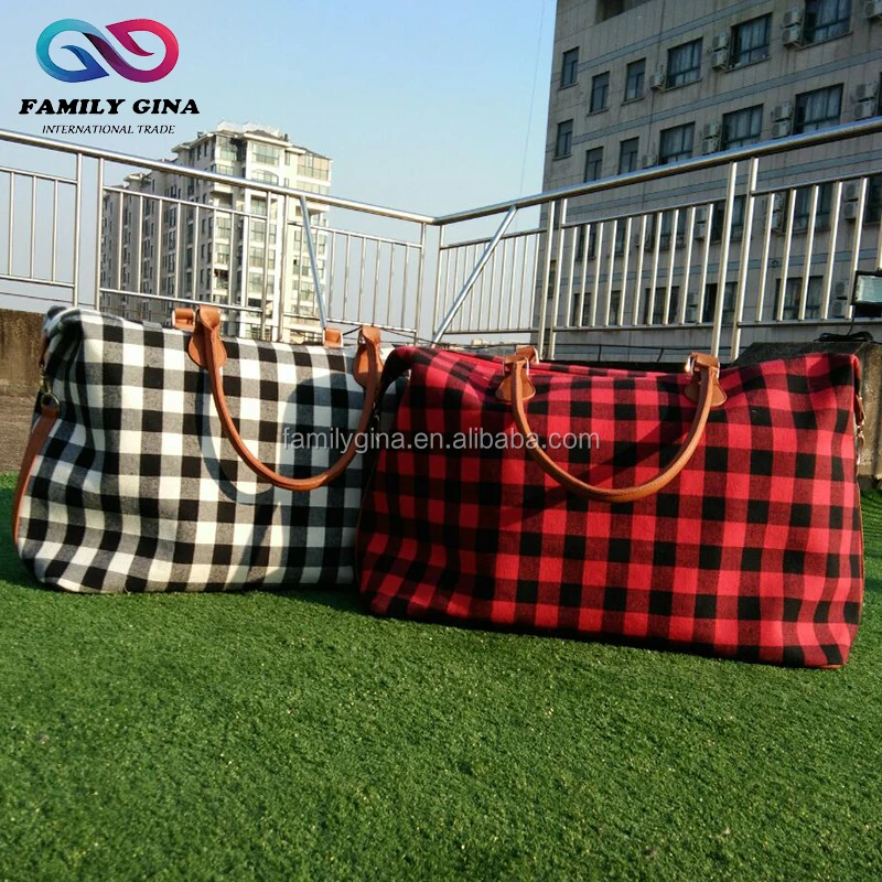 Buffalo Checks Duffle Bag Wholesale Canvas Monogram Buffalo Plaid Travel Weekend Bag