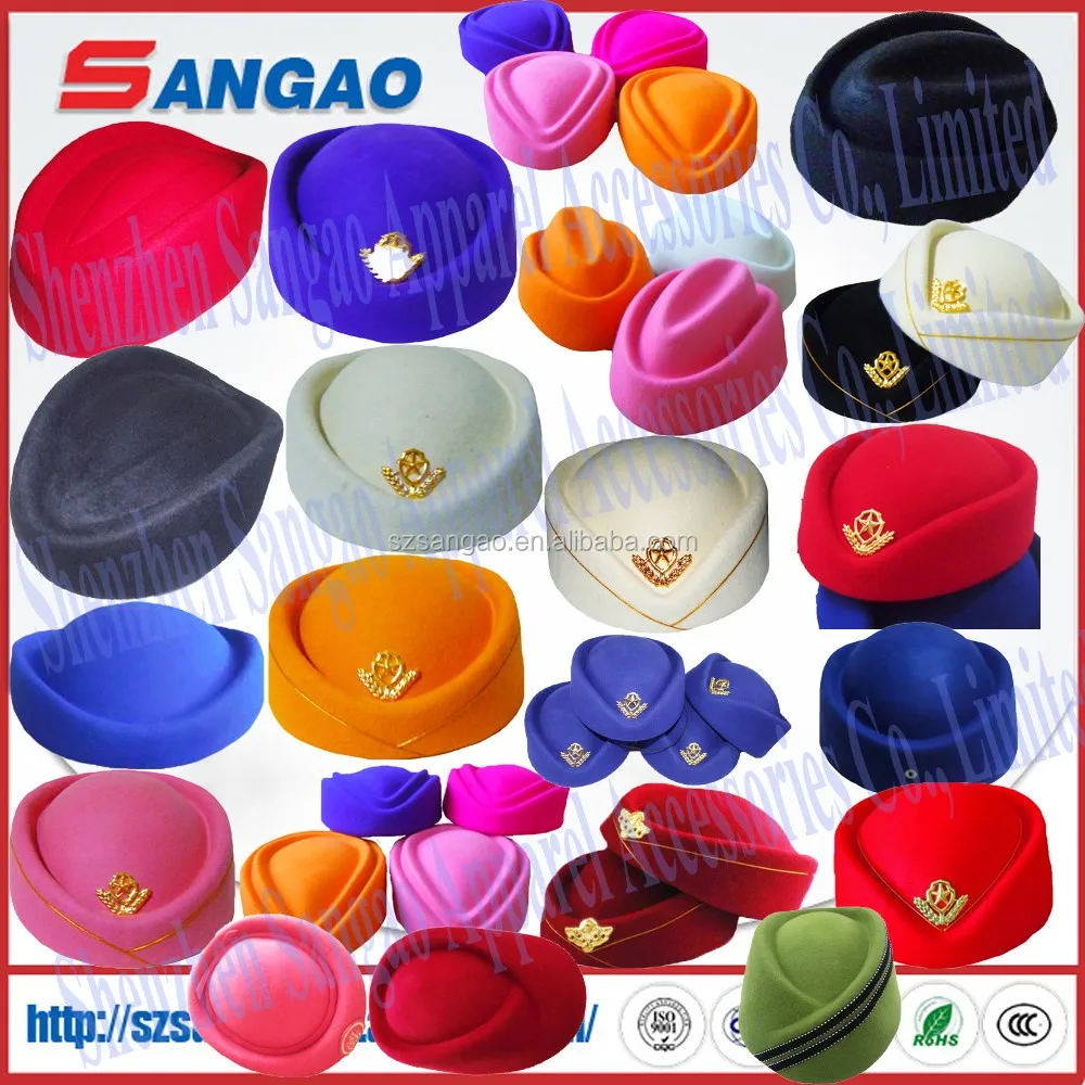 fashion Blue airline stewardess hat felt for women 100%wool fashion