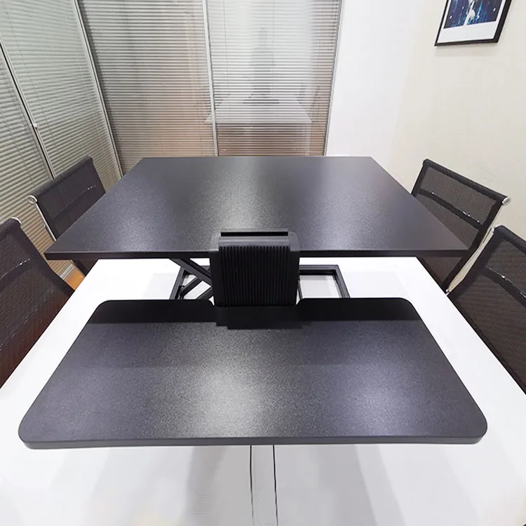 Black Bureau Pc Desk Computer Table Sit To Stand Desk Converter With Keyboard