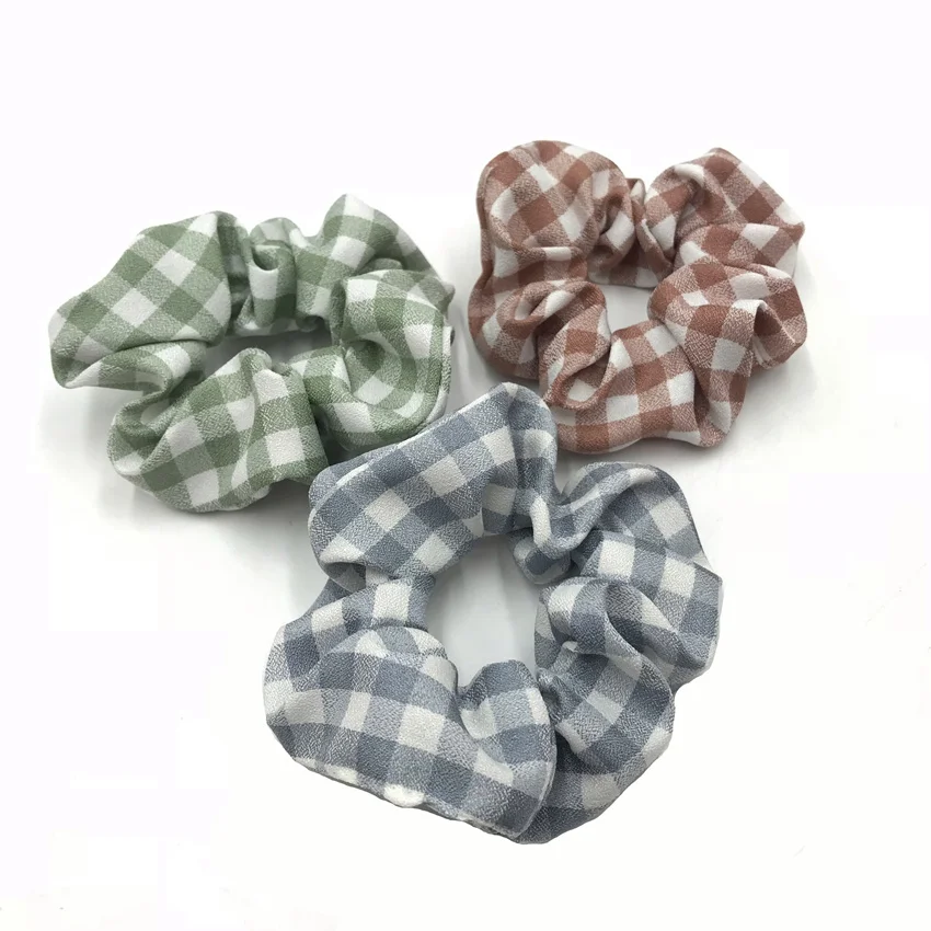 Хит продаж среди женской резинки в мелкую клетку резинка для волос с заячьими ушками; С эластичными лентами; Прическа хвостик; 100 шт./лот 6 видов цветов