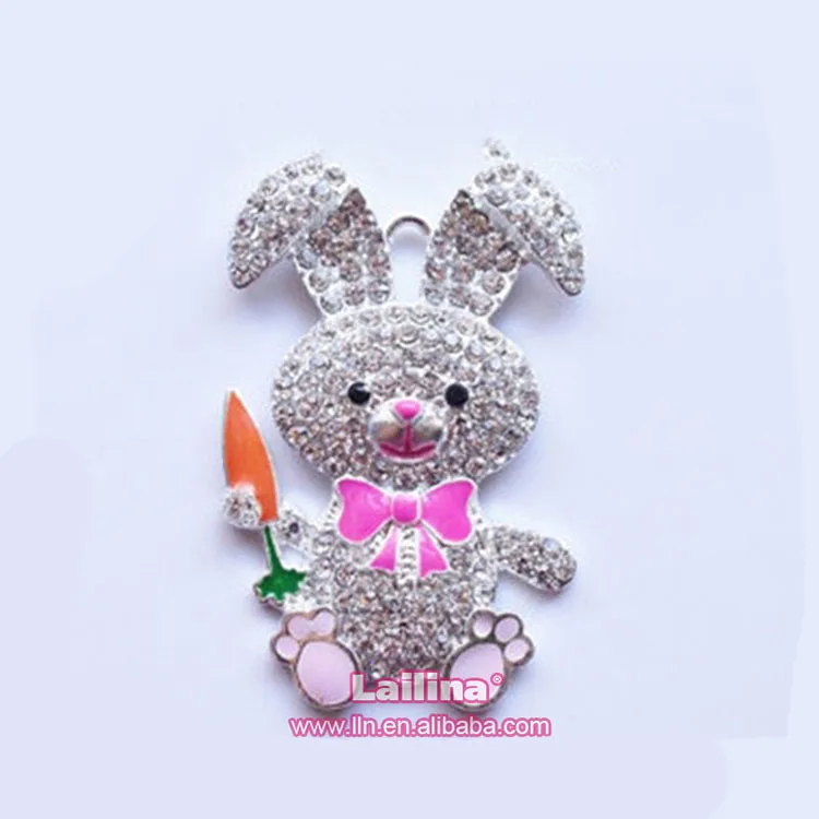 Easter Bunny Carrot Bow Pendant Rhinestone Easter Pendant Chunky Necklace