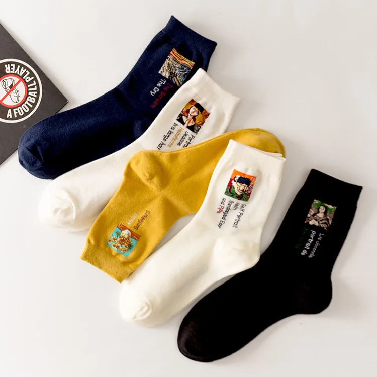 Van Gogh Painting Casual Women Cotton Socks Painting Vintage Abstract Art Patterned Socks For Women