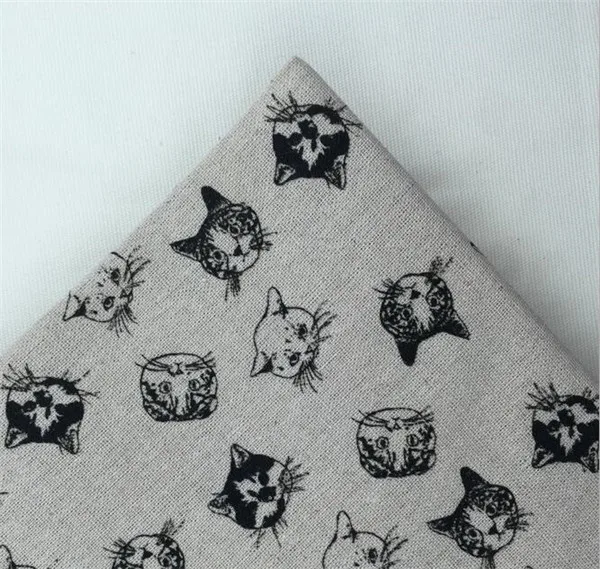 
little cat printed linen cotton cloth linen blended handmade DIY fabric for decorative cloth/curtains/cushion 