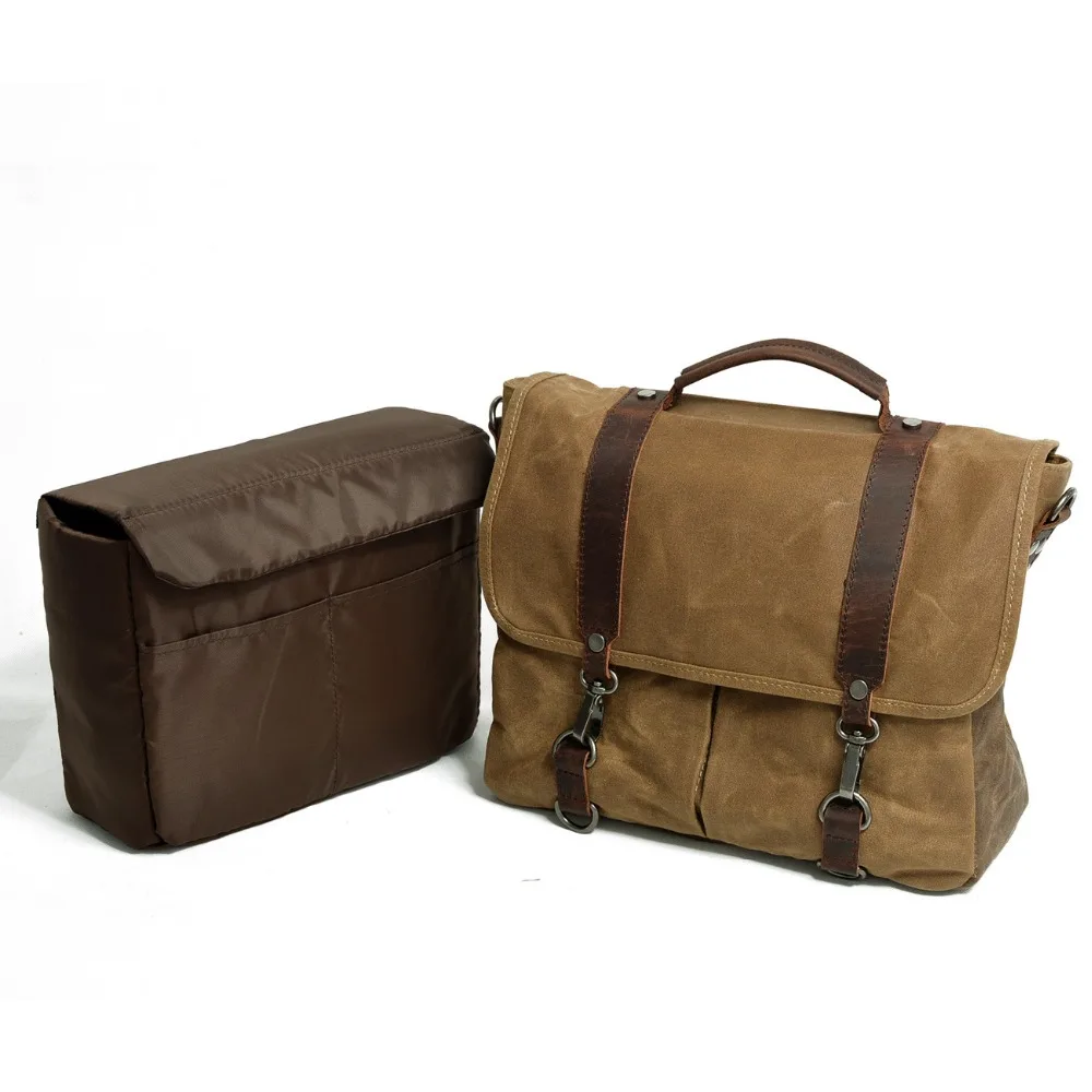 Elegant brand waterproof waxed canvas design unisex vintage DSLR Leather photograph messenger camera bag