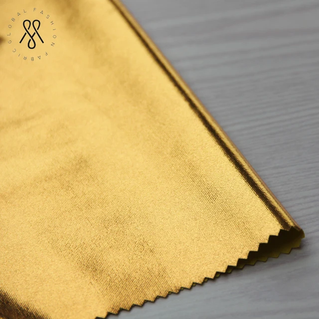 Блестящая трикотажная ткань из микрофибры, полиэстера, золотой фольги, полиэстера, спандекса