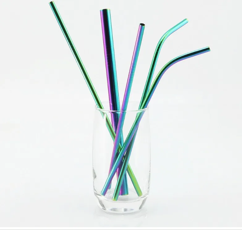 Reusable 304 Stainless Steel and Titanium Rainbow Drinking Straws with 8mm Diameter and Brush PC Material for Cups and Bars