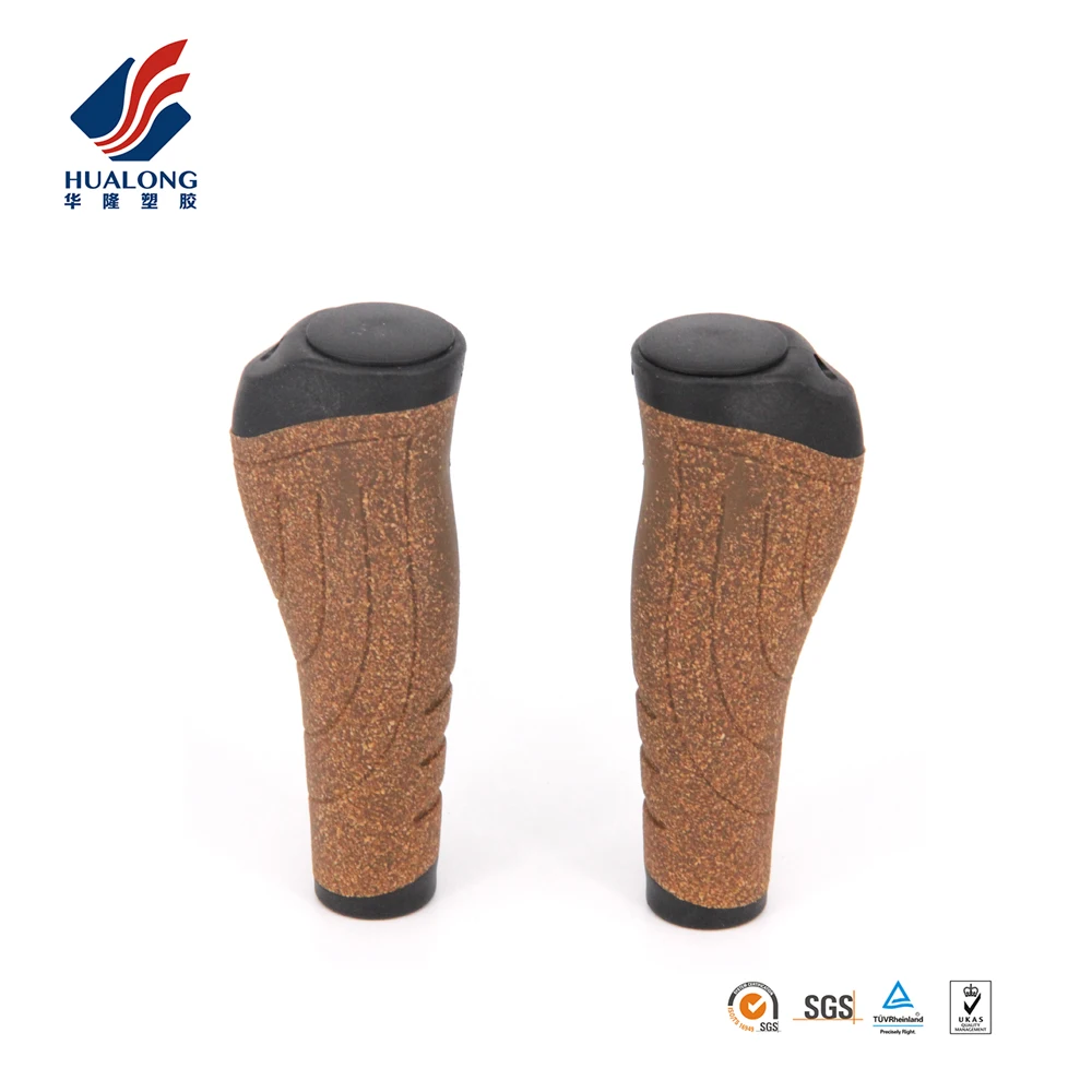 Ningbo HUALONG HL-G234 CORKand rubber ergonomic inner side alloy clamp cork bicycle grips double color