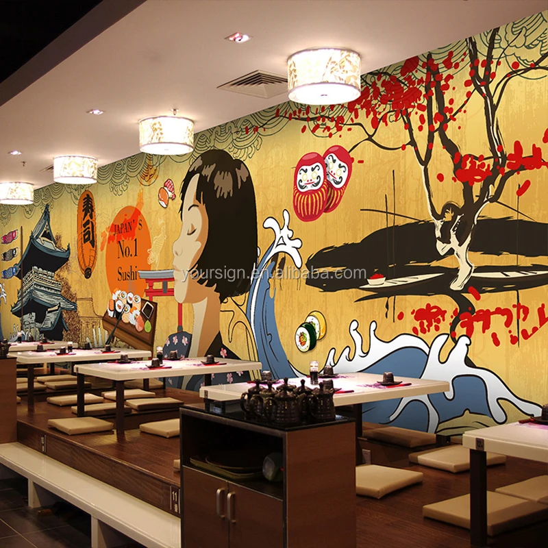 Printing most popular products japanese restaurant decoration wallpaper murals