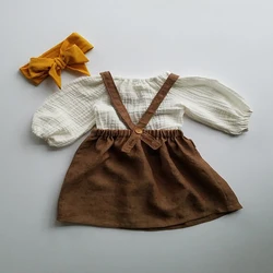 Trending Fashion Style Girls Dress Toddler Girls Suspender Skirt Muslin Cotton Cross Back Baby Girls Dress