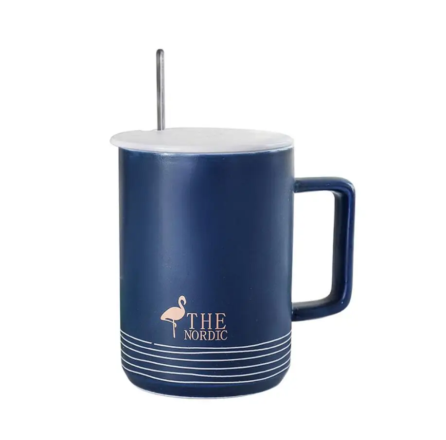 Nordic Porcelain Mug Nordic style matte blue ceramic coffee cup with lids