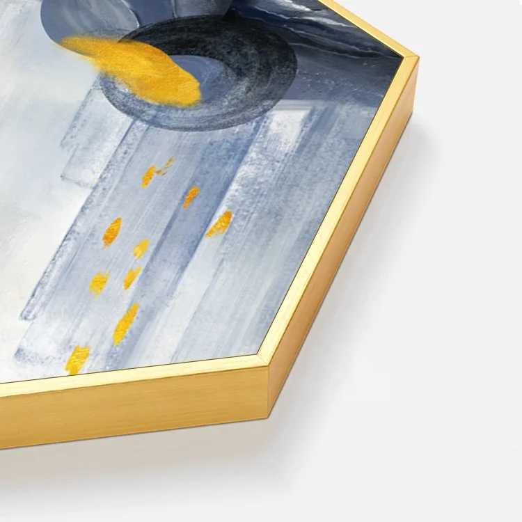 
abstract artwork giclee canvas painting with golden hexagon frame for bedroom 