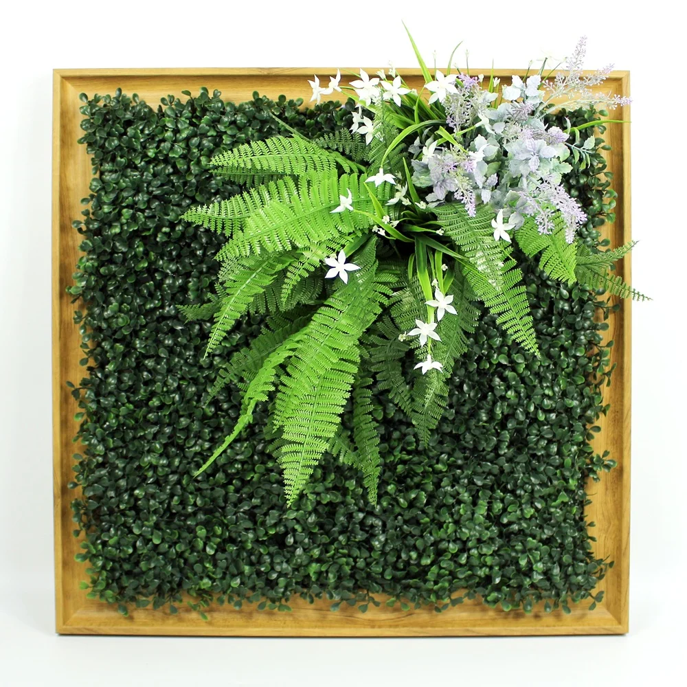 decorative art 3D artificial foliage wall with wooden frame for home
