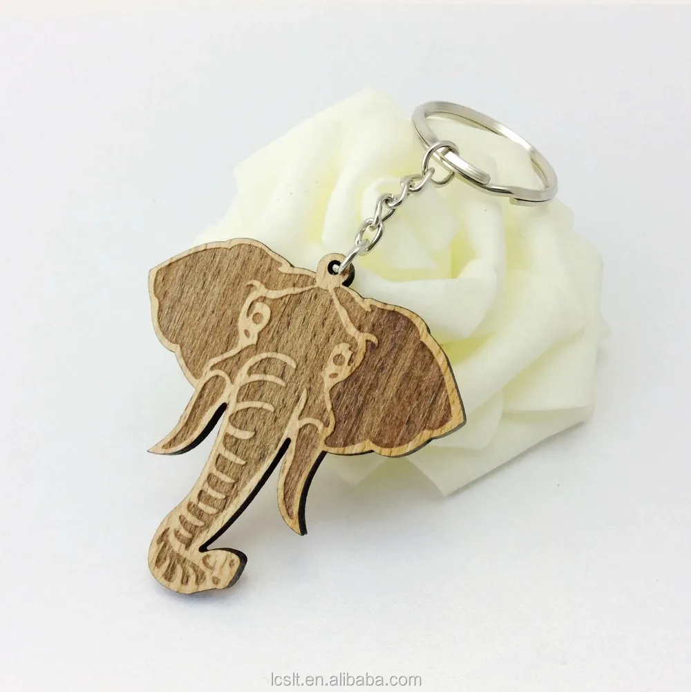 Cheap Custom Laser Engraved Wood Elephant Keychain