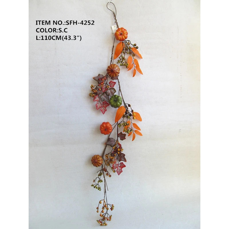 120CM Artificial Pumpkin Orange and Green Maple Leaves and Berry Fall Archway Wreath Garland