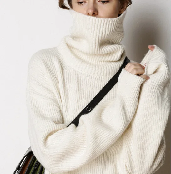 Wholesale white turtleneck pullover merino wool women sweater